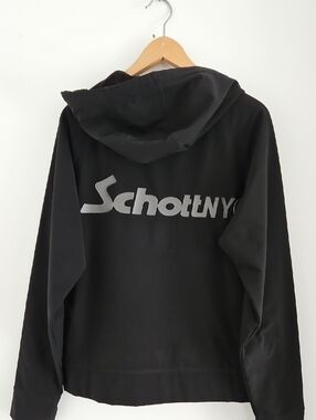 Schott NYC Jacket Mens Large Black Hooded Full Zip Softshell